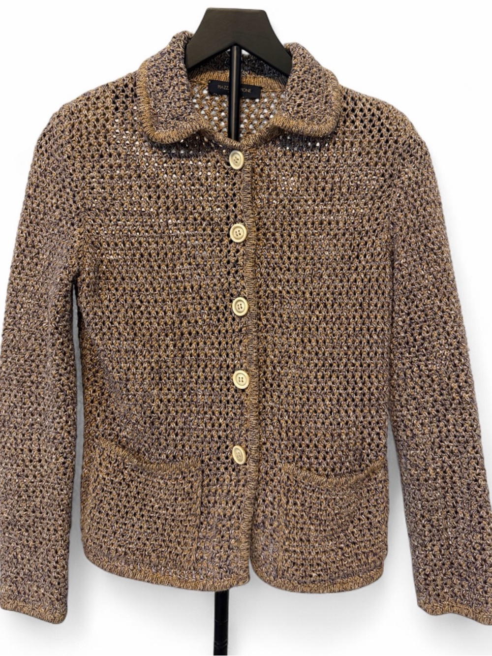Piazza Sempione Brown Crochet Button-Front Cardigan Size Small
